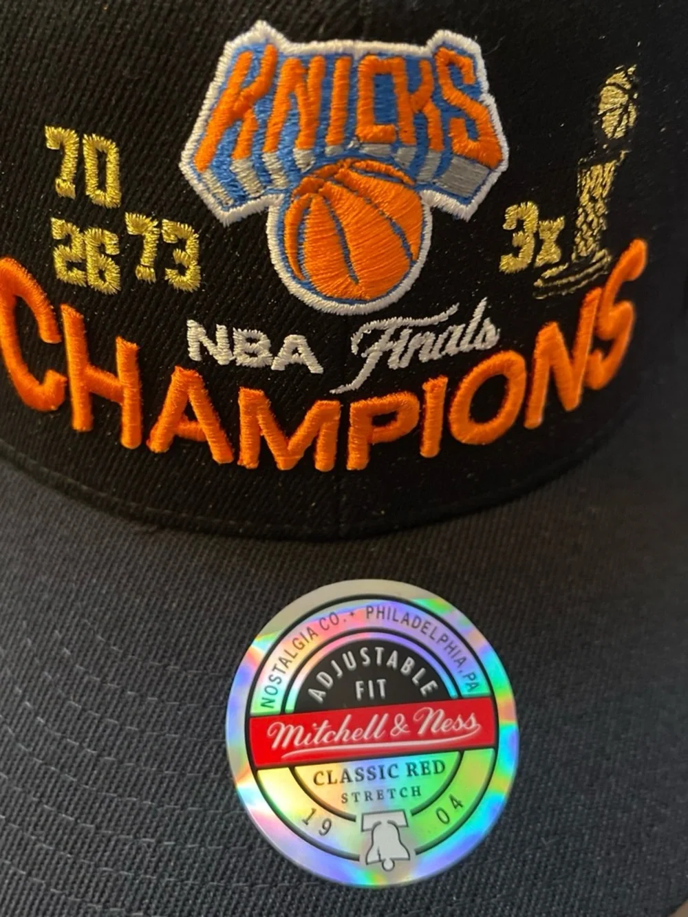Mitchell & Ness Black and Orange Knicks Champions Hat
